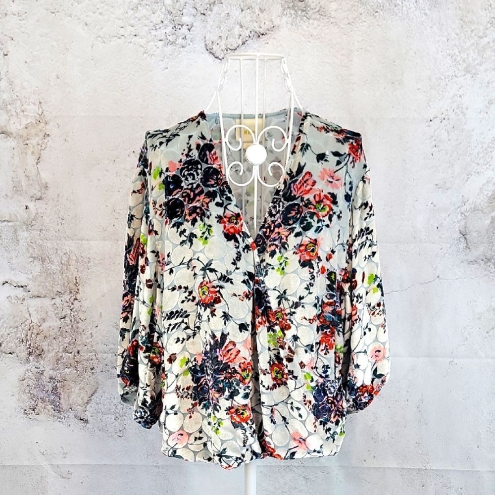 Maeve velvet floral v-neck blouse - multicolored Women's Size S